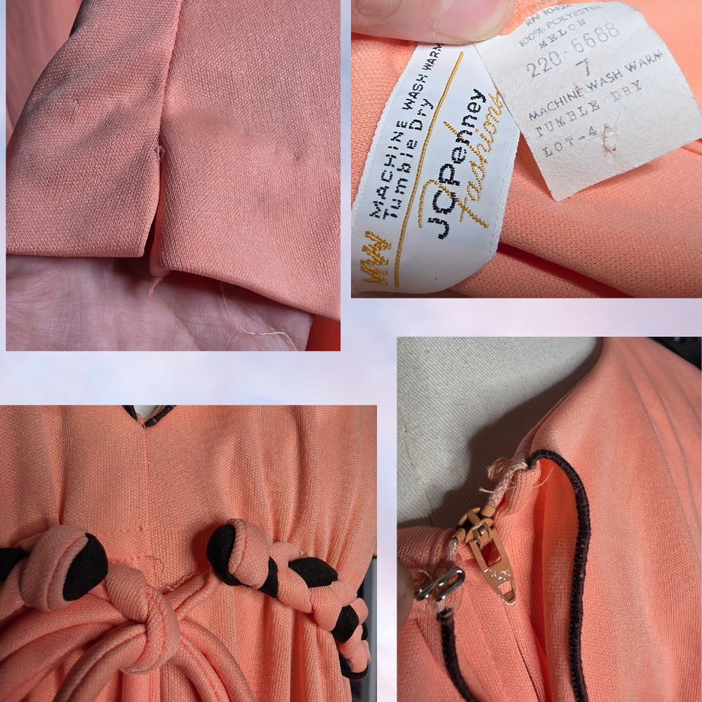 Vtg 60s JCPenney Peach Pink Cottage Mod Retro Ruffle Empire Waist Dress Sz 7 - Picture 6 of 7
